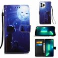 thumbnail image 1 of Dteck for Apple iPhone 13 Pro Max Case with Card Holder Magnetic 3D Painted Flip Wallet Case Protective Cover with Kickstand Wrist Strap Cover for iPhone 13 Pro Max, 23# Cat & Sun, 1 of 2