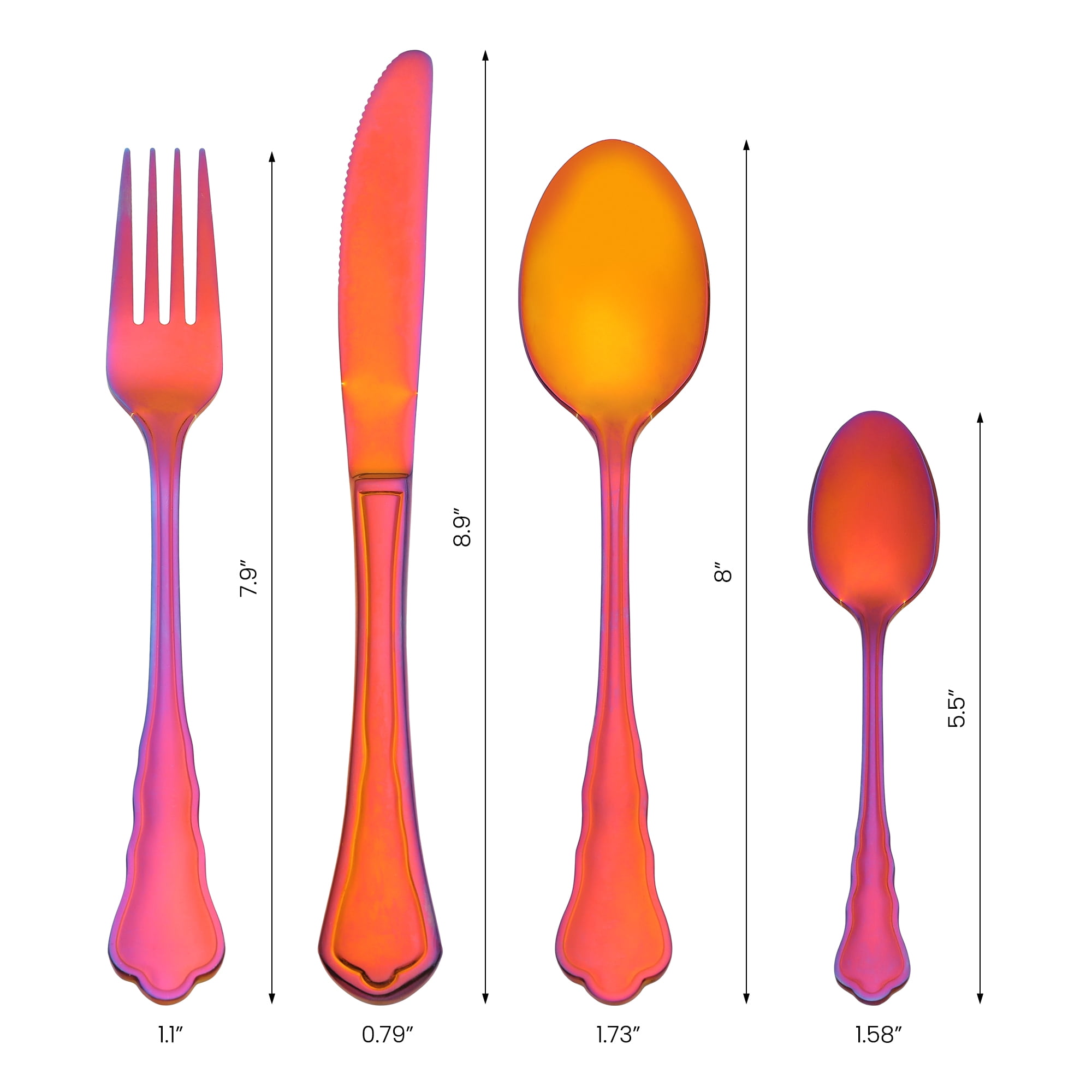 Unique Bargains Durable Stainless Steel Flatware Set for Kitchen Use Red 4pcs