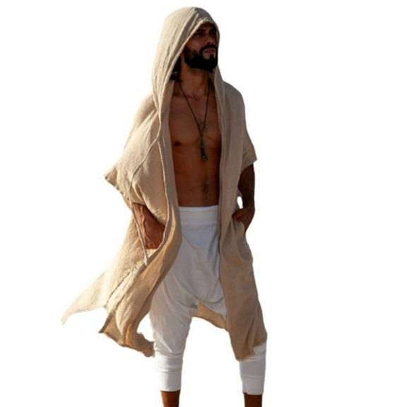 Hvyesh Men's Hooded Cape Lightweight Open Front Drape Cape Hooded Sun Protection Beachwear