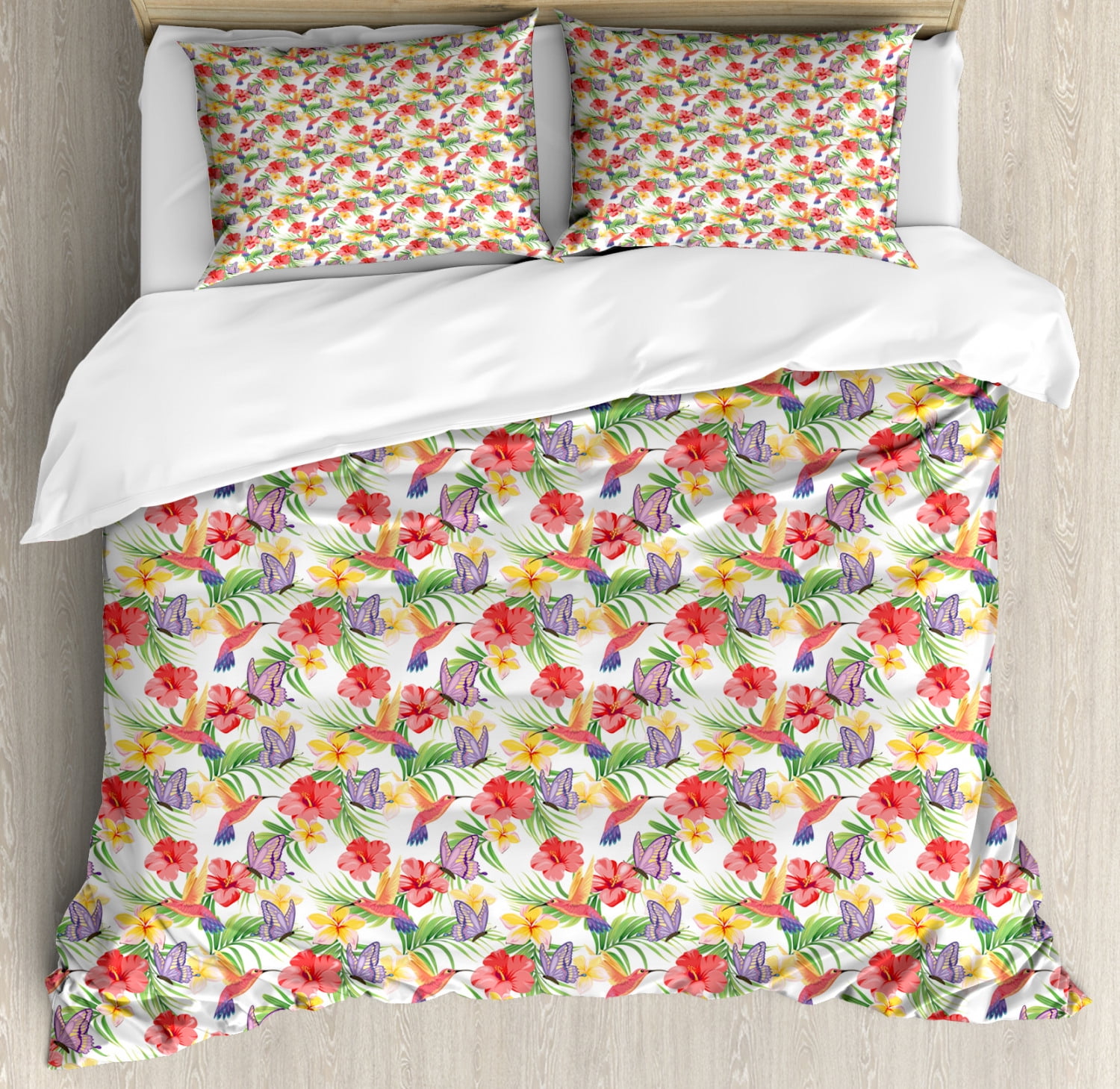 Flowers Insects Duvet Cover Set Queen Size, Summer-themed Scene Of 