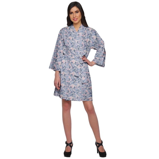 Moomaya Short Robe For Women Plus Size Printed Cotton Robe Lightweight Nightwear