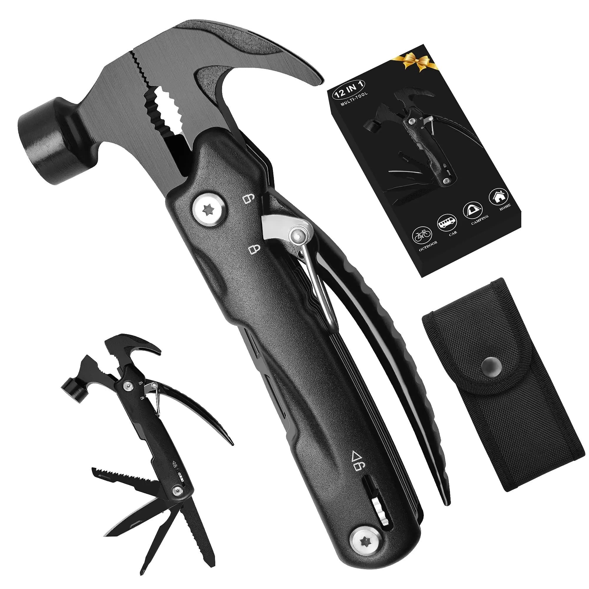 Tool,　Gifts　Multitool　Camping　Multitool　Men,　Camping　Christmas　Stuffers　Accessories,　Men/Dad/Husband/Him　Hammer　for　Cool　Gifts,　Stocking　Gear　Survival　(black)　Mens　Gadgets,　Perfect　for