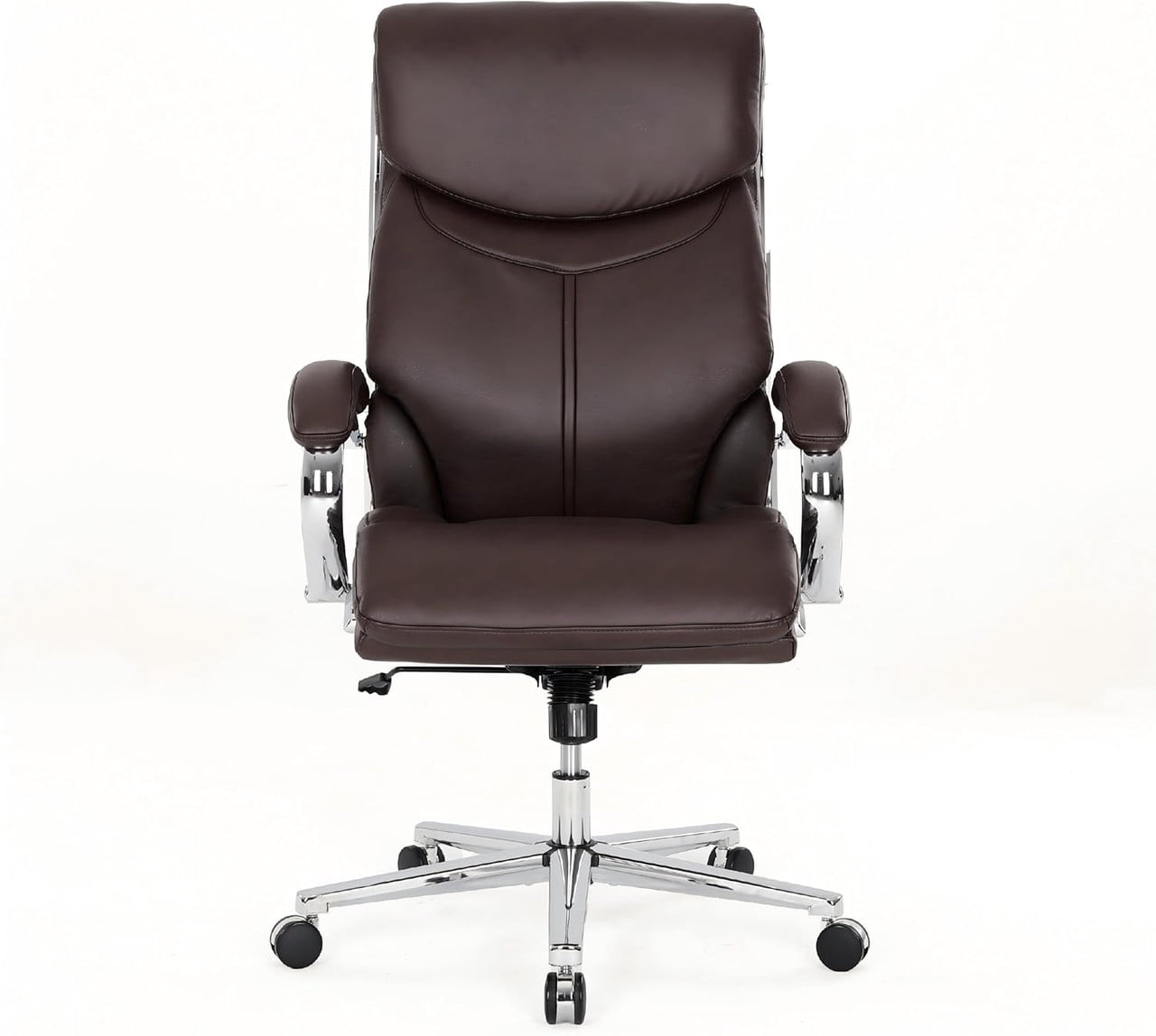 COLAMY High Back Executive Office Chair, PU Leather Computer Desk Chair with Extra Thick Padded Seat Cushion, Quiet Rubber Rolling Casters and Adjustable Tilt Tension for Home Workspace,Brown