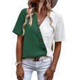 thumbnail image 1 of Camiseta de verano con cuello en V y botones oblicuos, Top informal cómodo para mujer para ir de compras y trabajo, 1 of 6
