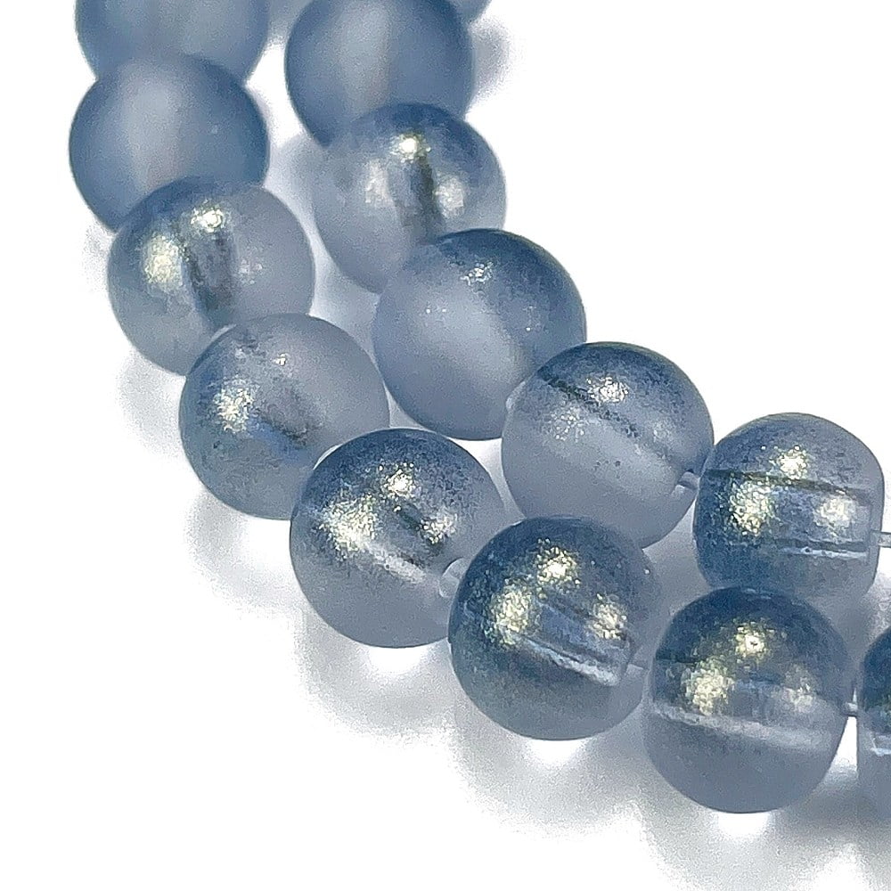 Frosted Transparent Glass Bead Strands with golden Powder Round Light Steel Blue 6mm Hole: 1mm 146pcs/strand 31.02''(78.8cm)