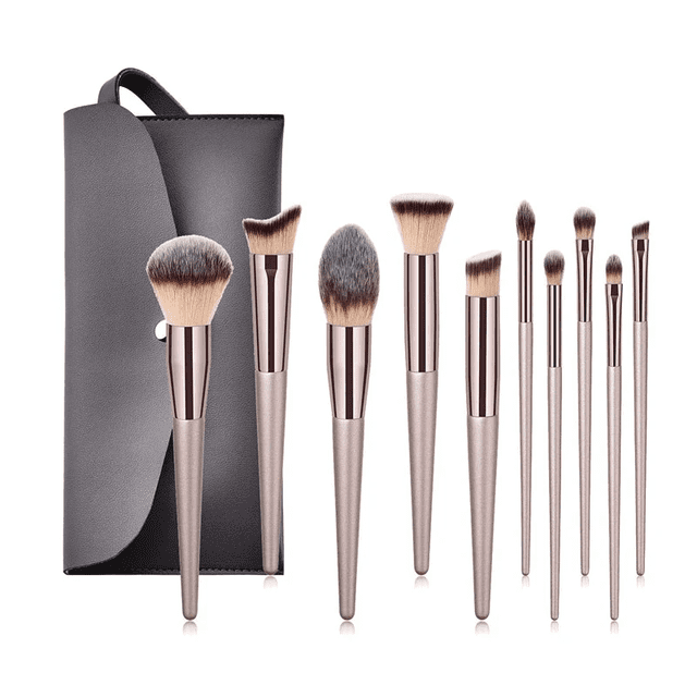 Set de brochas de maquillaje, color champán, 10 unidades, base y colorete