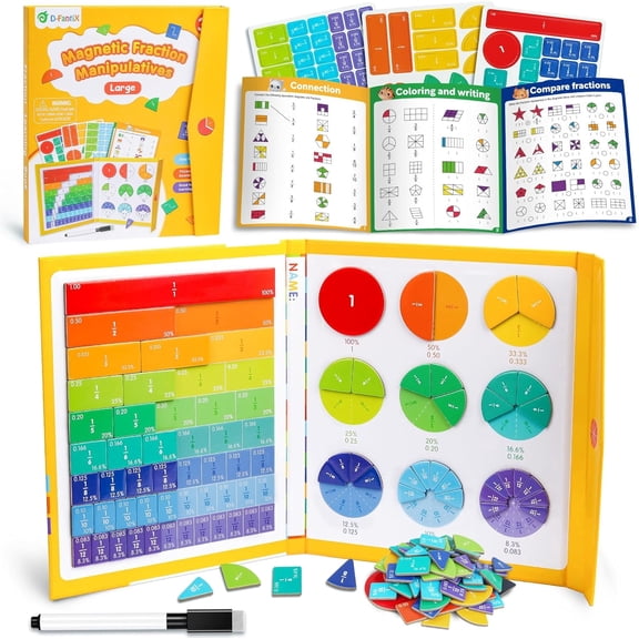 D-FantiX  Large Magnetic Fraction Educational Puzzle for Kids Ages 3-8, Fraction Tiles & Circles Set, Math Manipulatives and Elementary Math Games