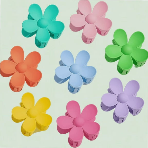 Flower Hair Claw Clips Set of 8 - Cute Big Clips for Thin and Thick Hair, 8 Colors