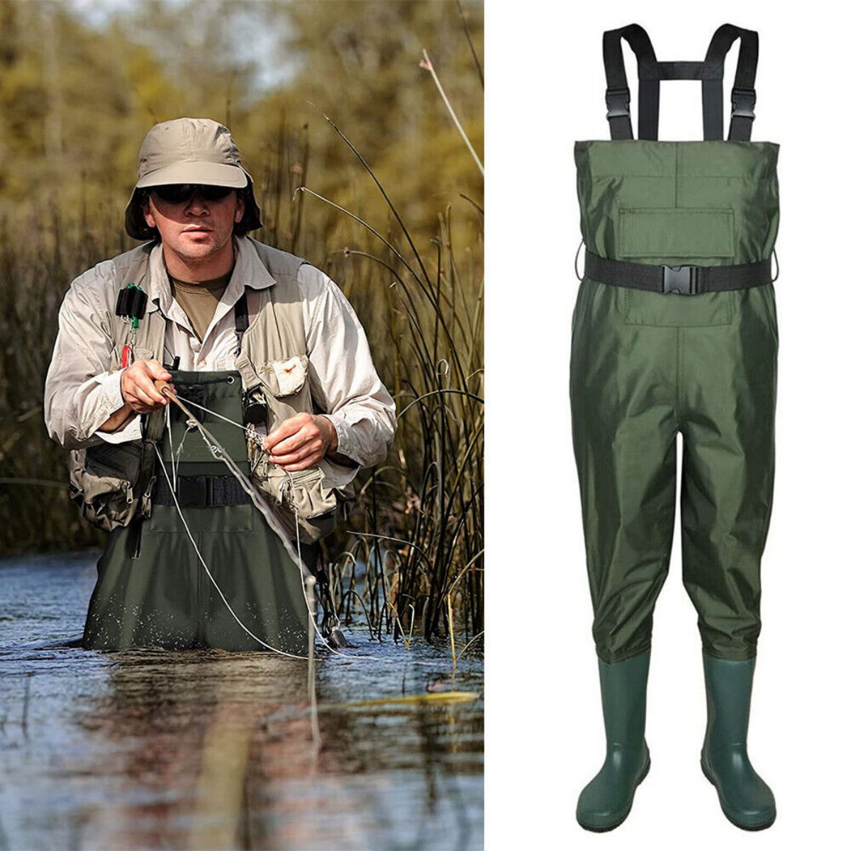 Chest Waders with Boots, 2-Ply PVC/Nylon Waterproof Hunting Waders ...