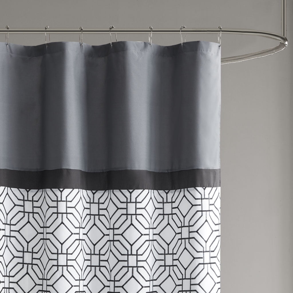 MAYEERTY Embroidered and Pieced Shower Curtain, Machine-Washable, Black+Grey