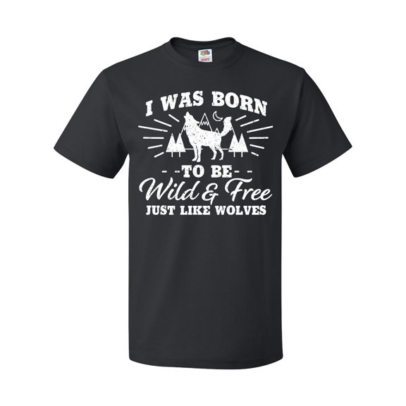 Inktastic I was Born to be Wild and Free with Wolf and Mountains T-Shirt