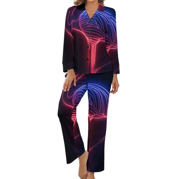 Neon Flamingo Women's Long Sleeve Flannel Pajama Set Sleepwear S