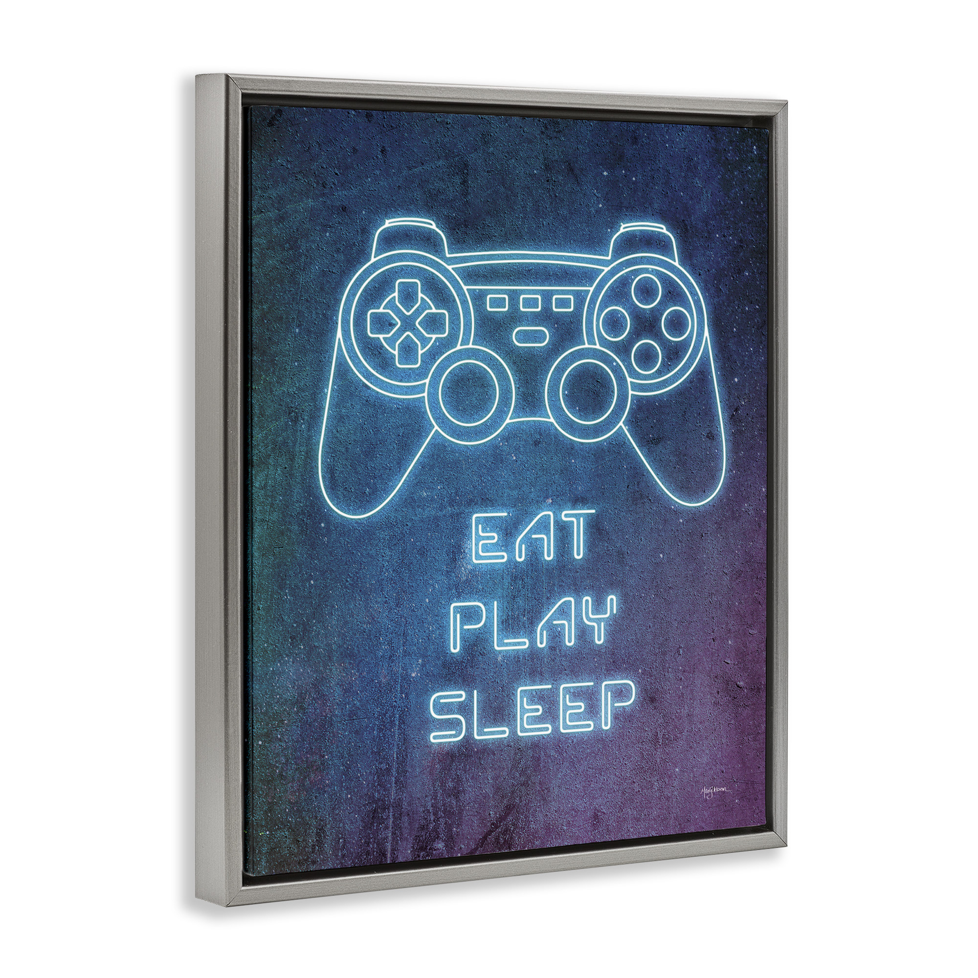 Stupell Industries Eat Play Sleep Neon Typography Painting Gray Floater Framed Art Print Wall Art, 17 x 21