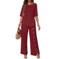 thumbnail image 2 of Womens Two Piece Outfits Casual Loose Long Sleeve Shirts And High Waisted Drawstring Shorts Tracksuit Outfits, Wine - S, 2 of 6