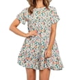 thumbnail image 4 of Floral Printed Womens Ruffles Boho Babydoll Loose Swing Casual Short Mini T-Shirt Dress, 4 of 7