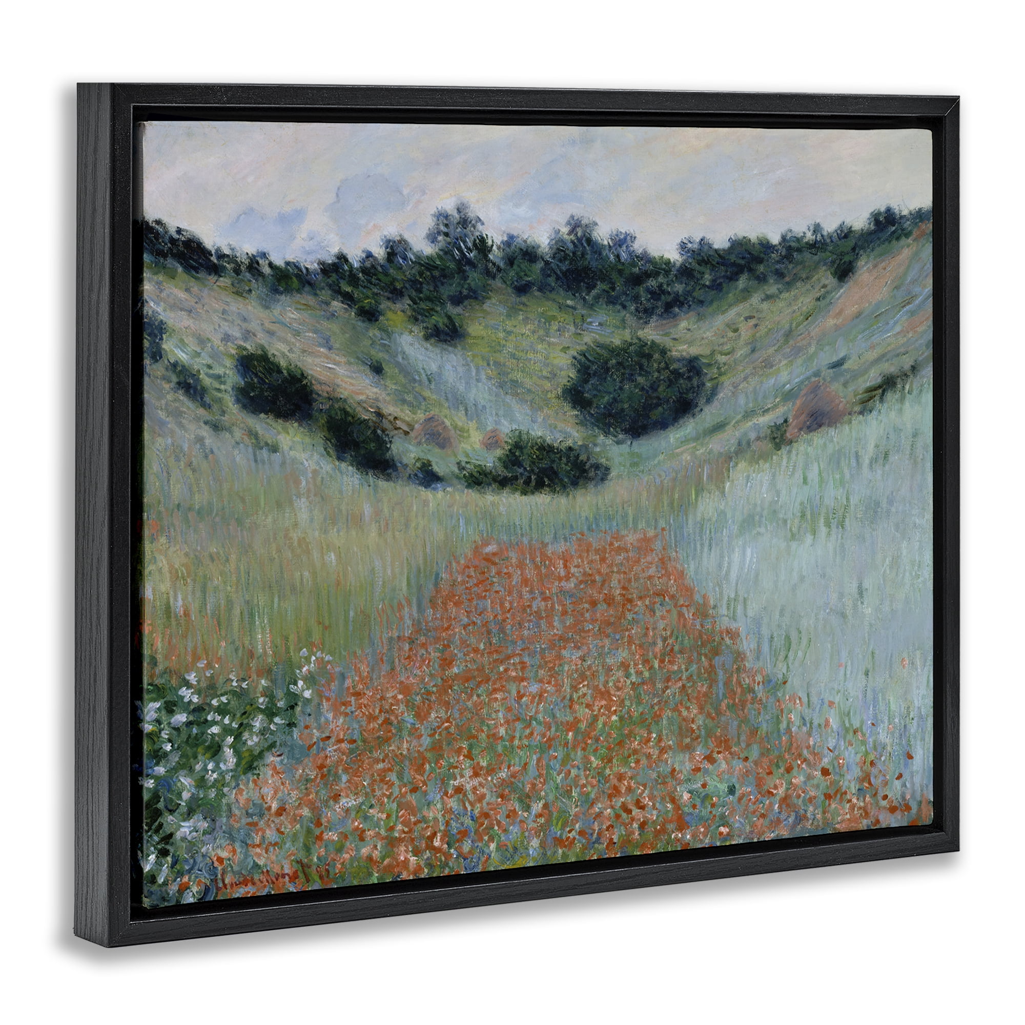 Stupell Industries Classic Poppy Field in Hollow Landscape & Nature Painting Black Floater Framed Canvas Art Print Wall Art, 21 x 17