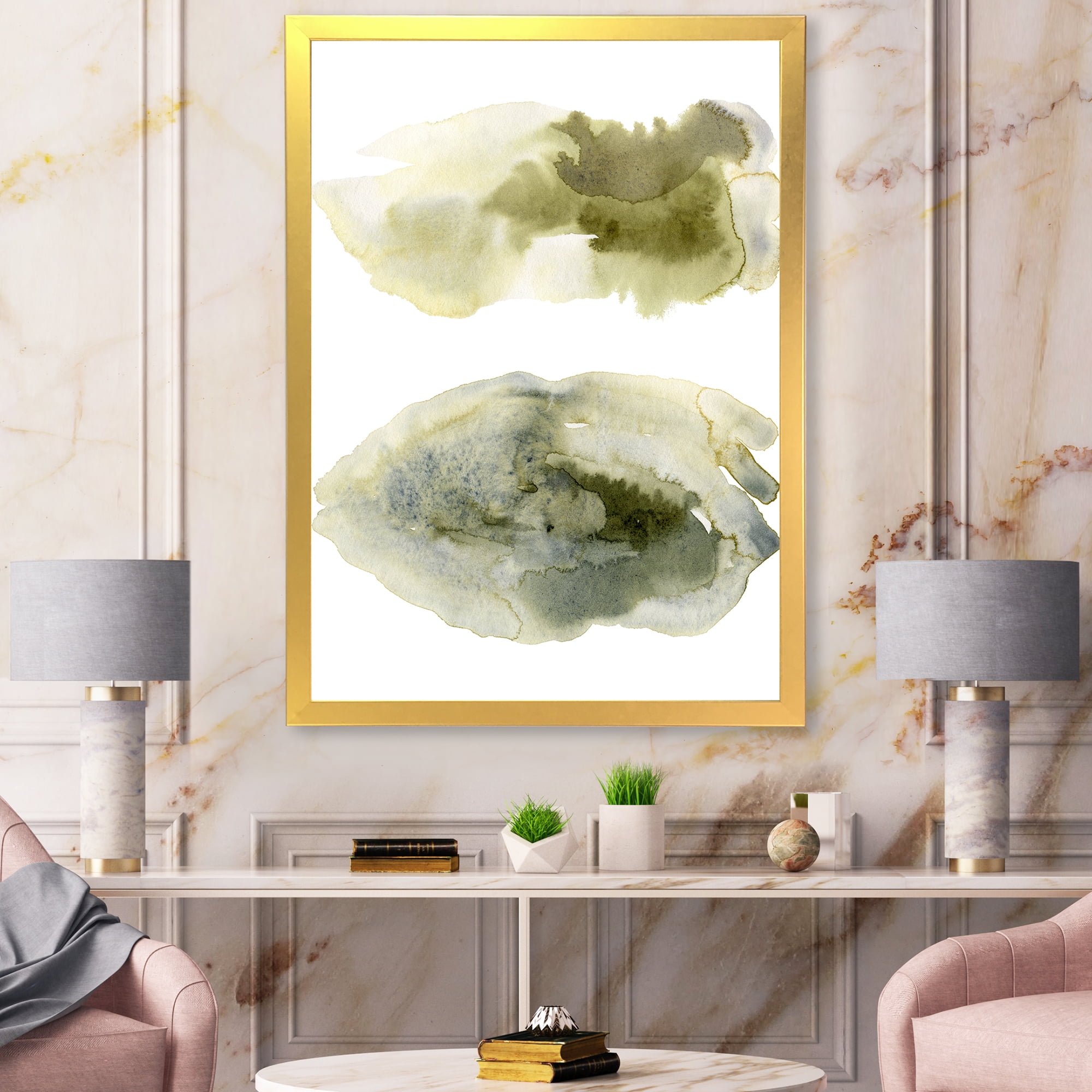 Designart 'Abstract Clouds In Dark Green I' Modern Framed Art Print