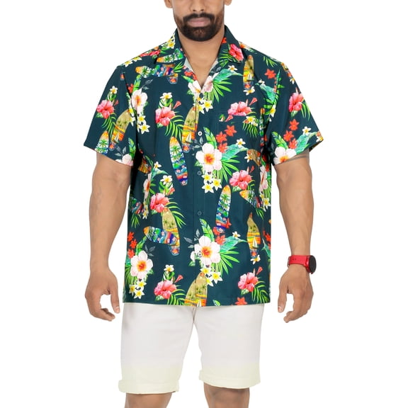 HAPPY BAY Men's Hawaiian Shirts Short Sleeve Button Down Shirt Floral Shirt Men Vacation Tropical Beach Summer Party Shirts for Men Funny M Tropical Floral, Navy Blue