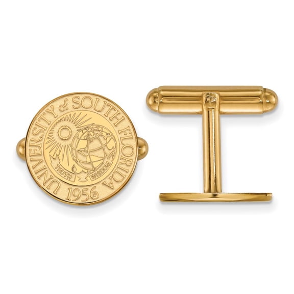 Sterling Silver Gold-plated LogoArt University of South Florida Crest Cuff Links Q-GP022USFL
