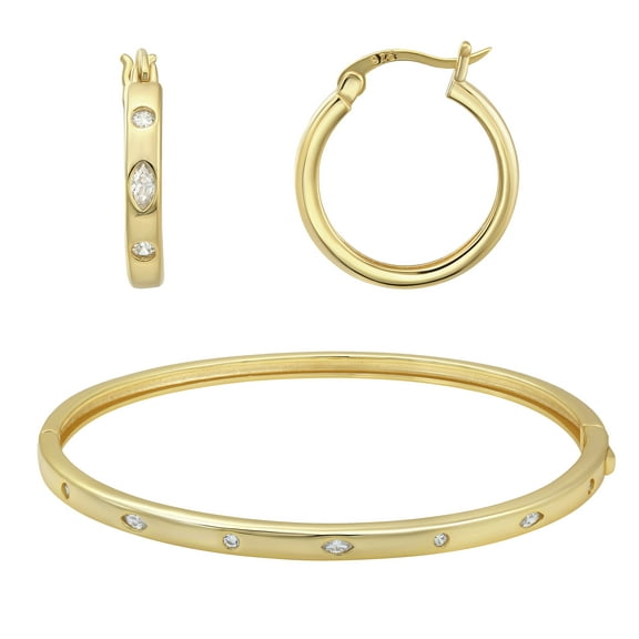 Brilliance Fine Jewelry Adult Simulated Diamond Bangle and Earring Set in 14KT Gold Plated Sterling Silver
