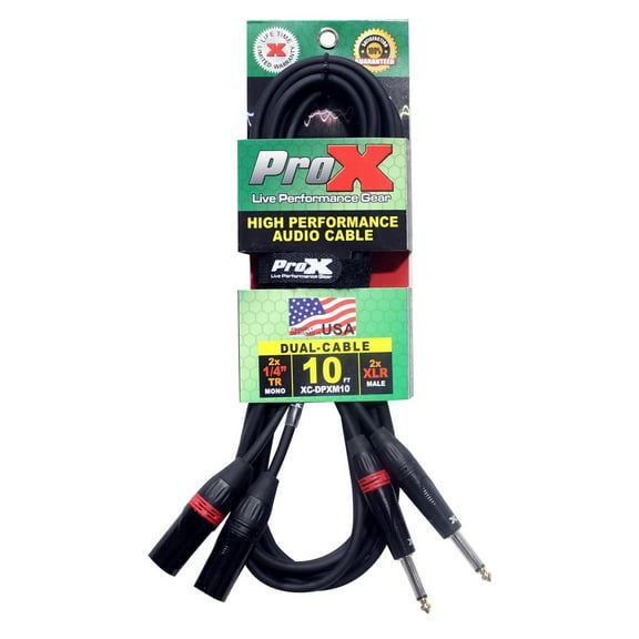 ProX XC-DPXM10 10' Dual 1/4" TS-M to Dual XLR-M Unbalanced High Performance Audio Cable