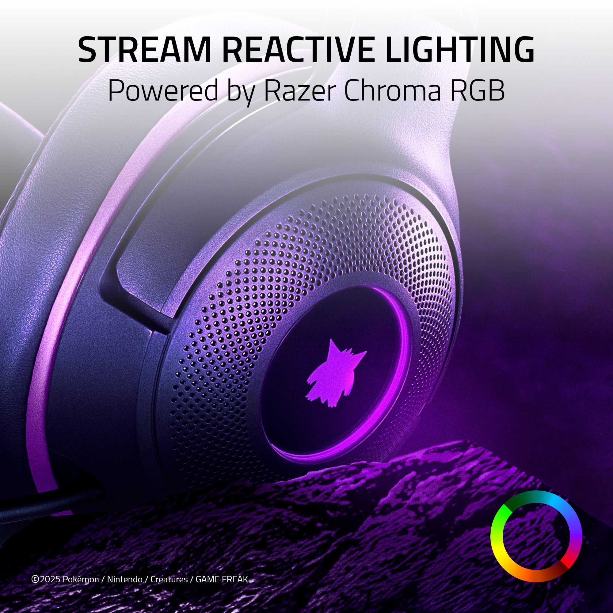 Razer Kraken Kitty V2 USB PC Gaming Headset, Stream Reactive, Pokemon Gengar Edition