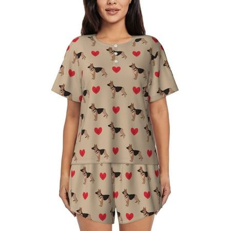 Ocsxa German Shepherd Dog Print Women s Short-Sleeved Pajama Set Pajamas 2 Piece Short Sleeve Sleepwear Set Summer Pajamas Set Lounge Sets 2-Piece Pj-Large