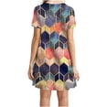 thumbnail image 4 of Fridja Femmes Casual Manches Courtes O-Cou Impression Dame en Vrac Mini Robe, 4 of 9