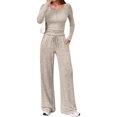thumbnail image 3 of Women'S 2 Piece Matching Lounge Sets Fall Outfits Henley Neck Sweater Top Wide Leg Pants Sweat Suits M, 3 of 9