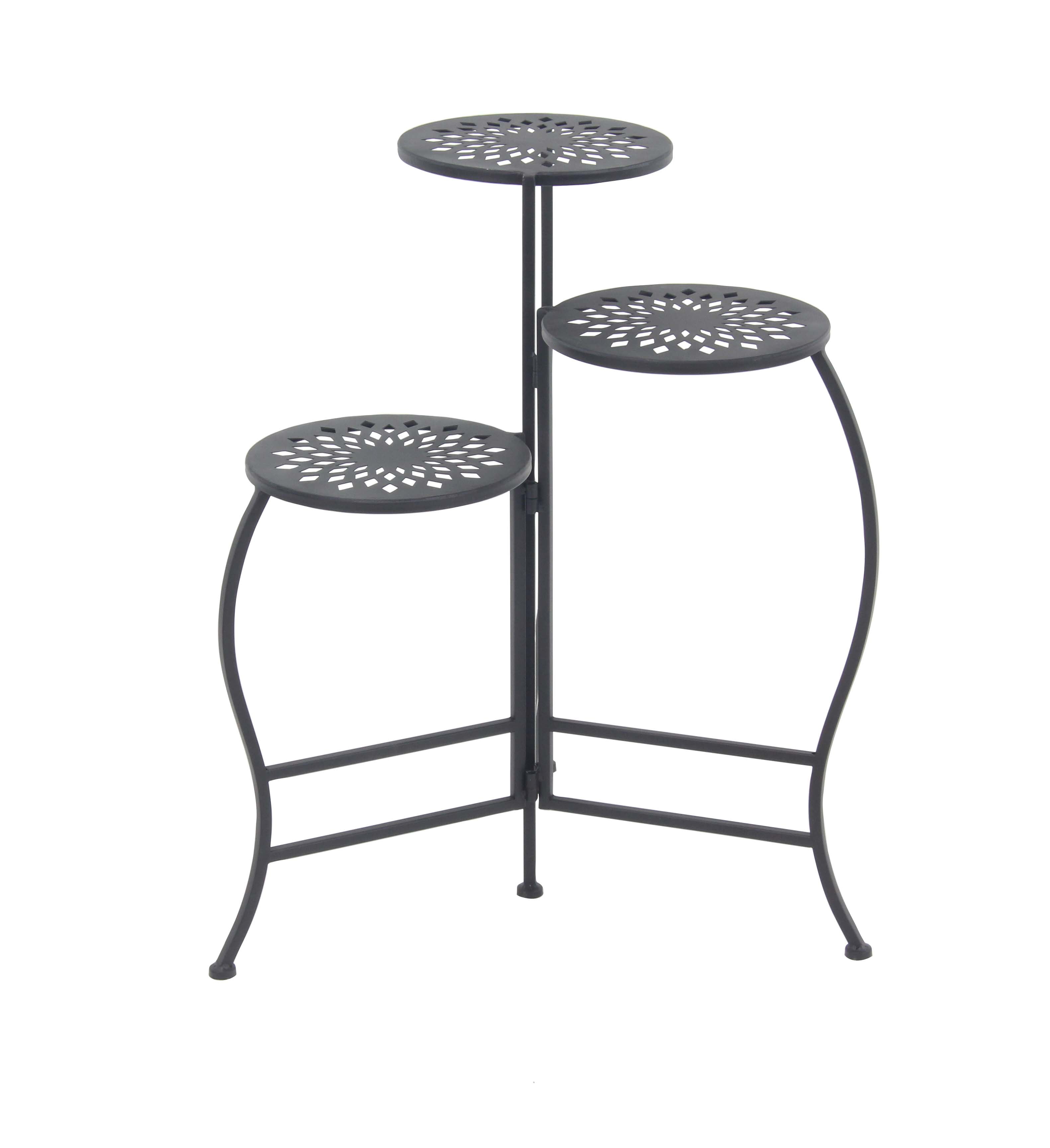Decmode Modern Black Iron Pierced Top Design Folding Plant Stand, Black by DecMode