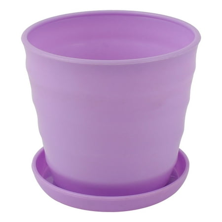 Purple Plastic Stripe Pattern Home Garden Office Plant Planter Holder Flower Pot