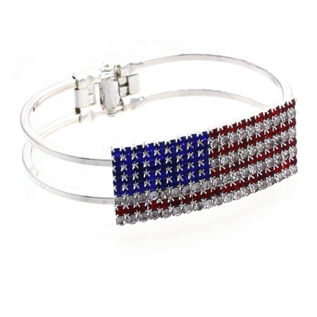 cocojewelry 4th of July USA American Flag Patriotic Red Blue Bangle Cuff Bracelet
