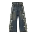 thumbnail image 4 of TrendOFT Womens Baggy Jeans Elastic Waist Cool Ripped Jean Washed Wide Leg Denim Pants Blue M, 4 of 5
