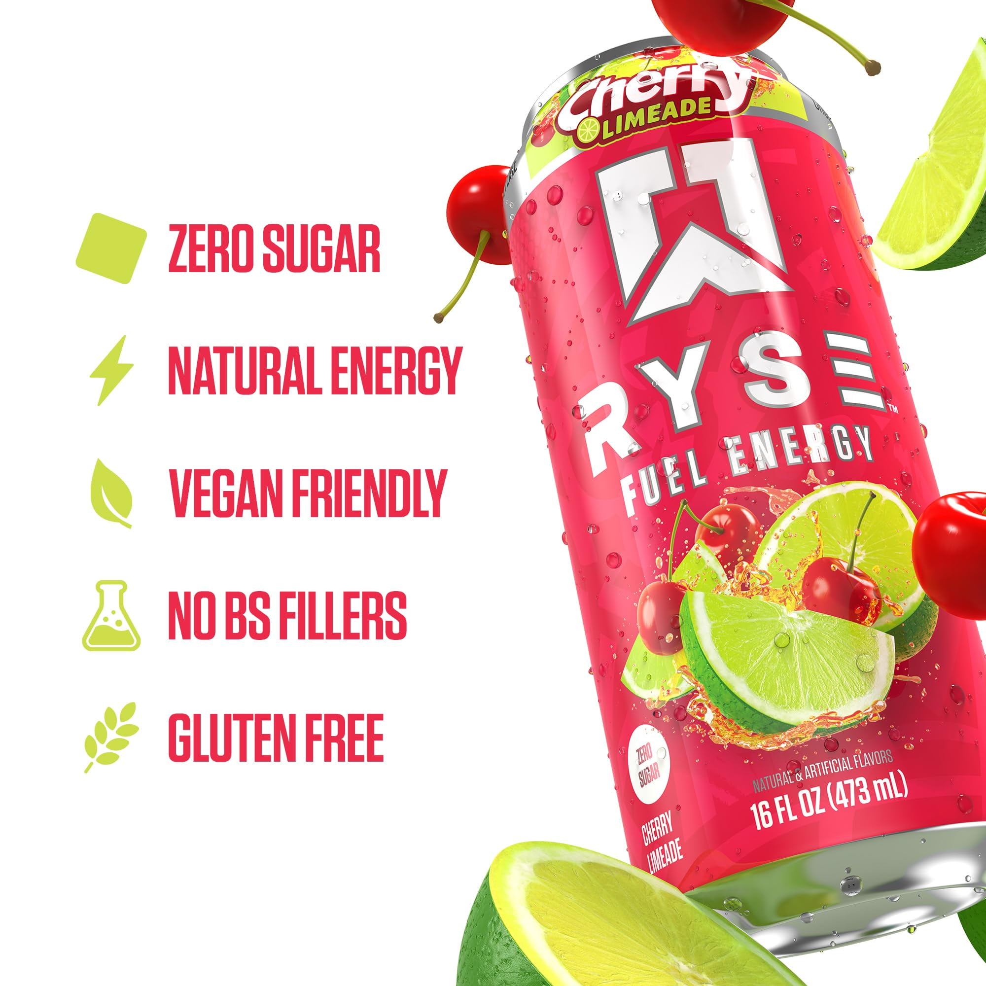 RYSE Fuel Energy Drink - Cherry Limeade - Sugar Free - 16 fl oz (12-Pack)