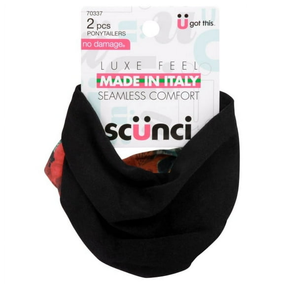 Scunci Luxe Feel Seamless Comfort Ponytailers Made in Italy 2 PC Black Multi