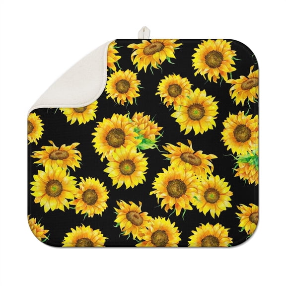 Floral Sunflower Dish Drying Mat Microfiber Counter Pad Foldable Absorbent Drainer Mat Summer Kitchen Decor 16x18 Inch