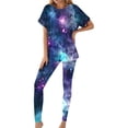 thumbnail image 2 of DHFJKG 2 Piece Sets For Women Summer Workout Outfits Short Sleeve Loungewear Sets Galaxy Printed Leggings Casual Tracksuits Comfortable Outfit, 2 of 6