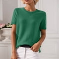 thumbnail image 2 of Oversized Sweaters for Women Solid Color Casual Crew Neck Knit Tops Loose Short Sleeve Sweater Blend Knitwear, 2 of 5