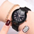thumbnail image 4 of Reloj de pulsera de cuarzo para mujer a la moda, botón magnético, correa de malla, reloj de pulsera con esfera redonda de aleación (negro), 4 of 6
