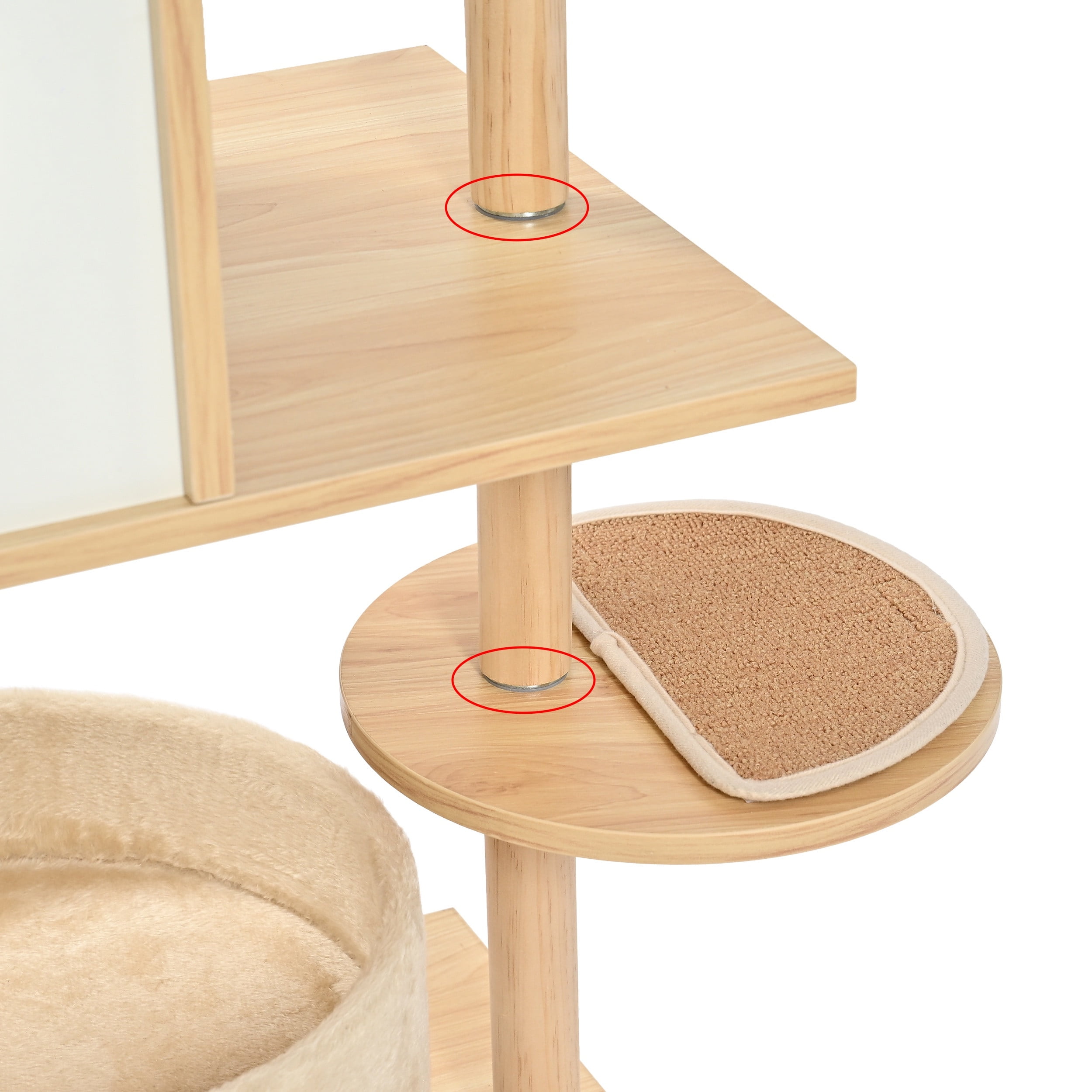 Vibrant Life 7-Level 58" Natural Wood Cat Tree with Condo and Acrylic Hammock, Beige