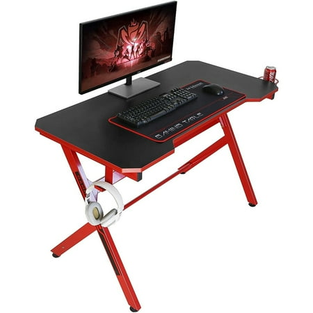 UPC: 0715050809618 | JJS 48  Home Office R-Shaped Gaming Computer Desk with Free Mouse Keyboard Pad Black/Red