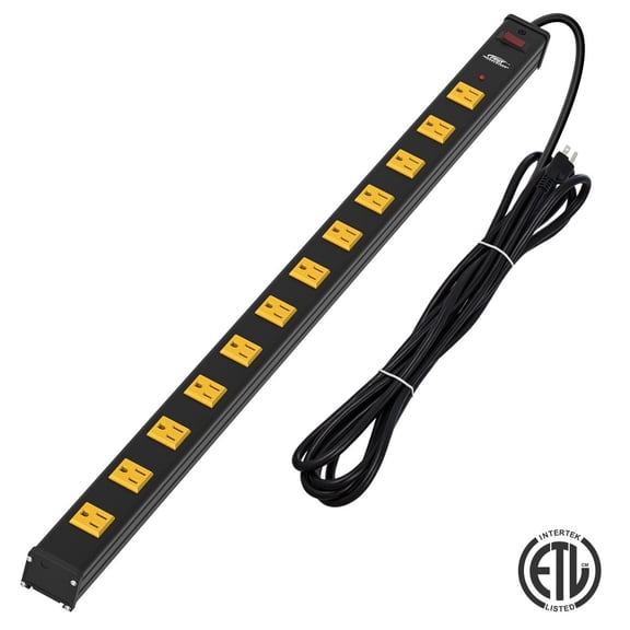 CRST Power Strip 12 Outlets Metal Housing Heavy Duty 15 feet cord Black