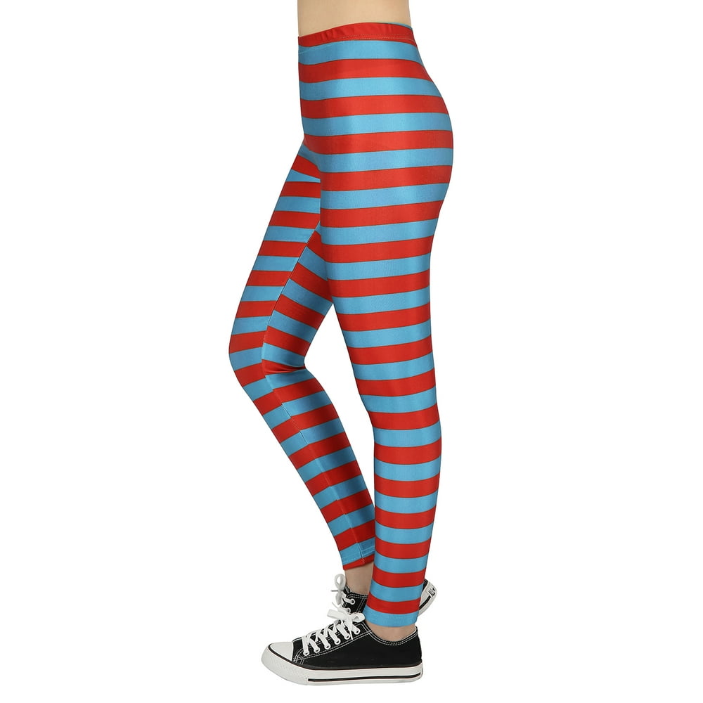 HDE HDE Women Blue Red Stripe Leggings Thing Halloween 5K Theme Pants