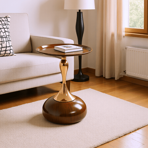 Homy Casa Modern Round Accent Coffee Table, 15.7" Small Living Room Side Table with Wood Look Base