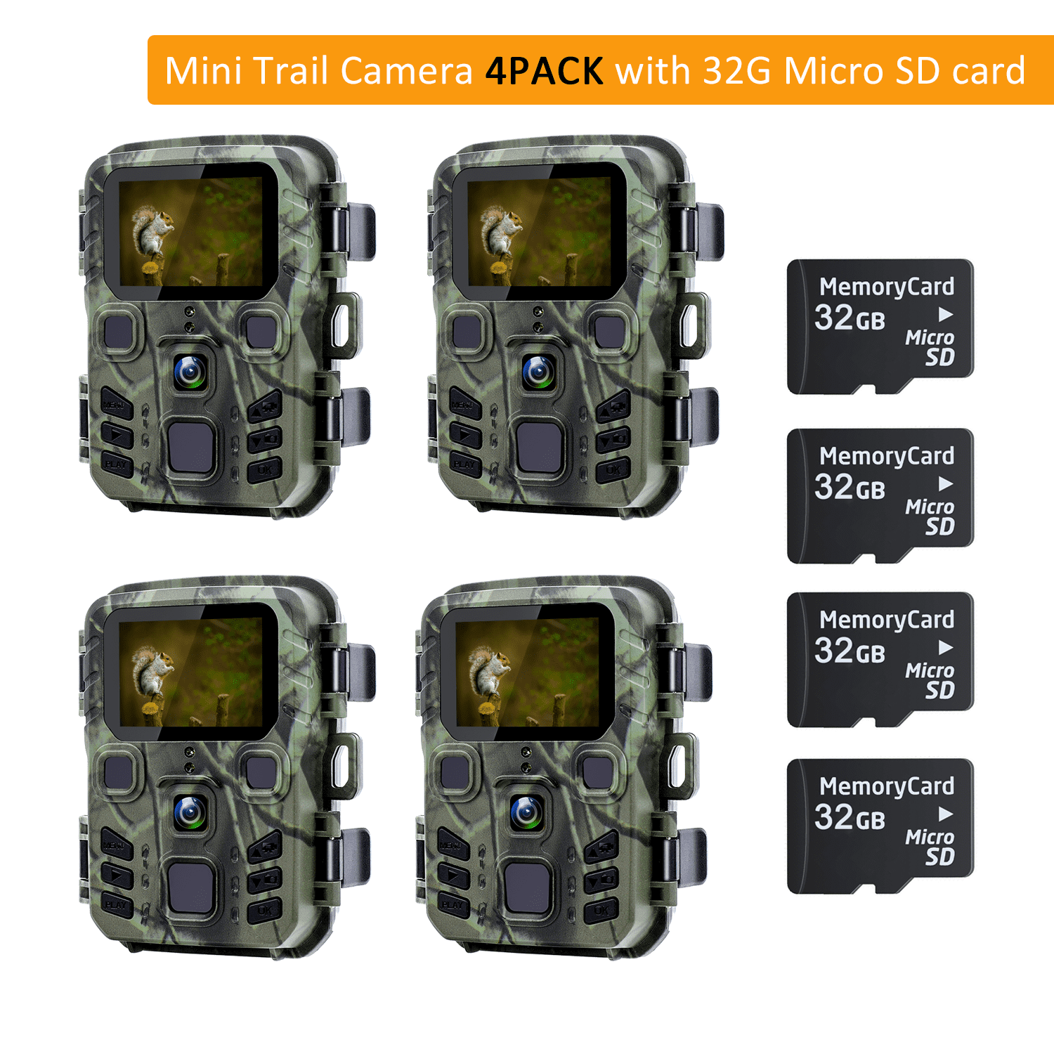 SuntekCam 20MP 1080P Mini Game Camera【4 Pack】with 32G Micro SD Card Trail Camera with Night