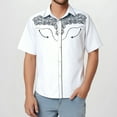 thumbnail image 2 of XDZJLR Mens T Shirts Western Cowboy Embroidered Short Sleeve Lapel Slim Fit Casual Button Down With Pockets Tees, 2 of 4