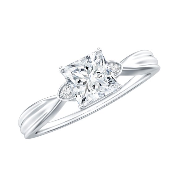 Rosec Jewels Princess Cut Diamond Promise Ring for Women - EF-VS Grade Certified Lab Grown Diamond, 925 Sterling Silver, US 4.00