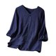 thumbnail image 1 of Vestidos Casuales Para Mujer, Blusas De Mujer De Moda Blusas de moda para mujer con cuello redondo, manga corta y botones de imitación de lino bordados, 1 of 9