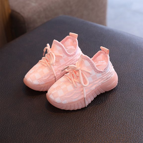 Willtoo Kids Checkered Knit Athletic Sneakers Breathable Mesh Elastic Lace-Up Running Shoes Lightweight Non-Slip Casual Sport Shoes