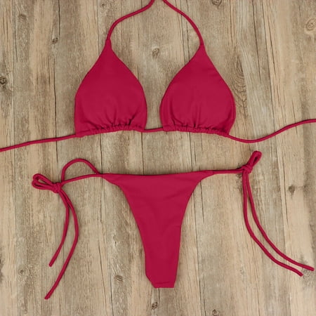 

DENGDENG Women Sexy Bikini Bra and Panty Set Halter Lingerie for Women Side Tie Bow 2 Piece Underwire